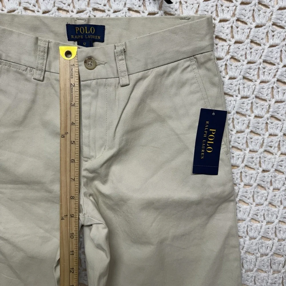New Ralph Lauren Boy's Shorts Sz 12 Chino Khaki Beige Flat Front School Casual